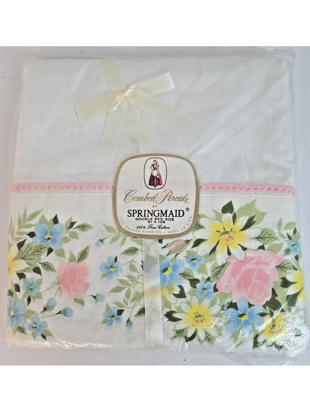 Vintage Springmaid Combed Percale Double Size Flat Bed Sheet Morning Garden